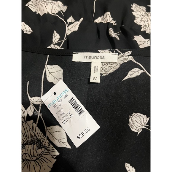 Maurices Sheer Floral Tie-Front Blouse – Black/White – NWT‎ – Size Medium - Picture 5 of 5